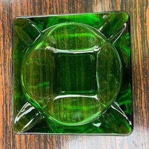 Vintage Fire King Forest Green Ashtray / Coin Dish Square Depression Glass